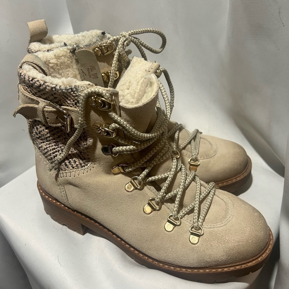 Sam Edelman Tenlee Leather Cream Lace-Up Winter Boots Size 7.5 - Picture 3 of 9